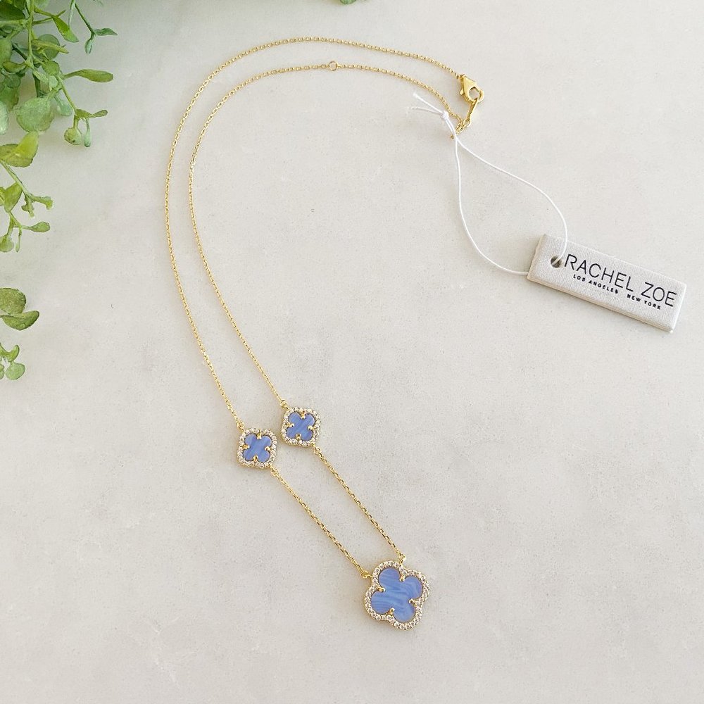 Rachel Zoe Three Clover 18K Gold Sterling Silver & Chalcedony Necklace NWT